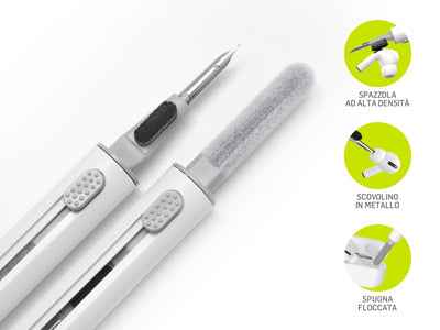 Penna Pulizia Auricolari 3 in 1 Bianco - Manutenzione Efficace per Cuffie con Penna Pulizia Auricolari - MOKO